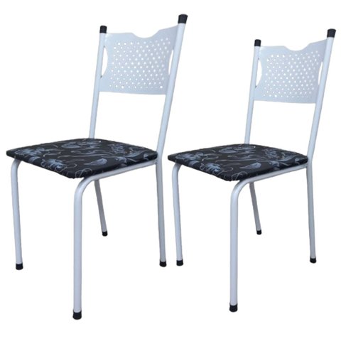 Kit 2 Cadeira para Cozinha Mc Tubular Almofadada Estrutura Branca com Assento Floral Medcombo