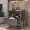 Ver imagem 2 de Mesa de Cabeceira Quarto Antares 1 Gaveta Pés Madeira Maciça Cinza Perola