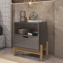 Ver imagem 1 de Mesa de Cabeceira Quarto Antares 1 Gaveta Pés Madeira Maciça Cinza Perola