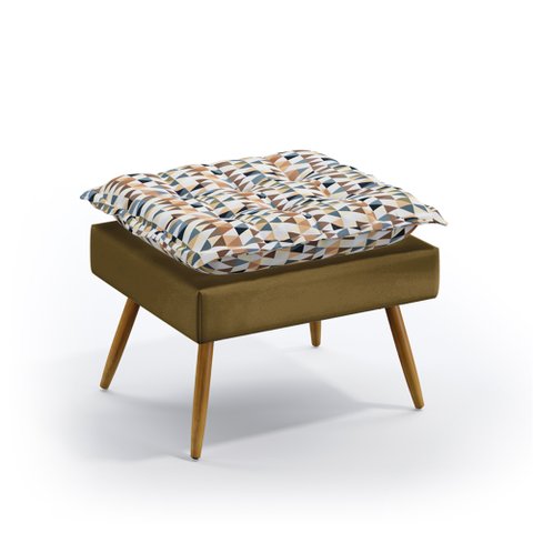 Puff Lunar / Sued Estampado Bege com Veludo Capuccino