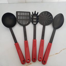 Kit 5 Utensílios de Cozinha Vermelho Colher Concha Espátula Pegador Escumadeira Cinquetti - 2