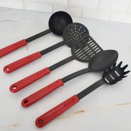 Kit 5 Utensílios de Cozinha Vermelho Colher Concha Espátula Pegador Escumadeira Cinquetti - 8