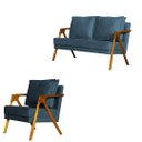 Ver imagem 1 de Kit 1 Poltrona Mona Luxo + Namoradeira Mona Luxo Recepção - Suede Azul Marinho
