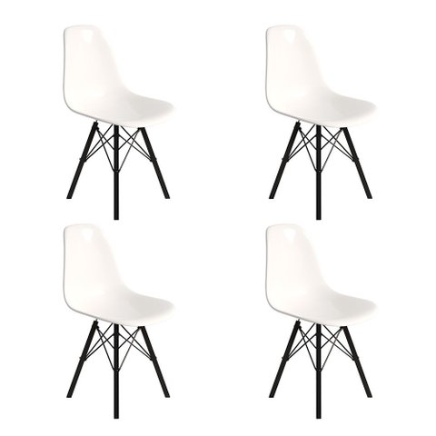 Conjunto 4 Cadeiras Eames Design Moderno Tubo de Ferro Preto Assento Branco