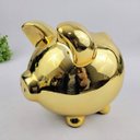 Ver imagem 3 de Cofrinho Cofre Porco Cromado Dourado 19x22cm Cofre Decoraçâo