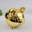 Ver imagem 2 de Cofrinho Cofre Porco Cromado Dourado 19x22cm Cofre Decoraçâo