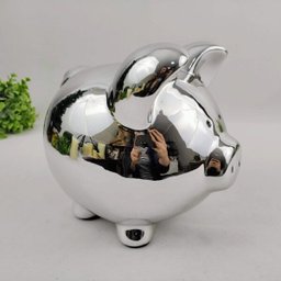 Cofrinho Cofre Porco Cromado Prata 19x22cm Cofre Decoraçâo - 2