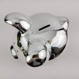 Cofrinho Cofre Porco Cromado Prata 19x22cm Cofre Decoraçâo - 6