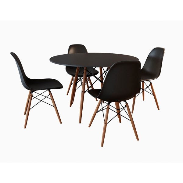 Conjunto de Mesa 4 Cadeiras Pretas Eames Eiffel 110cm Base Madeira Tampo Preto - 2