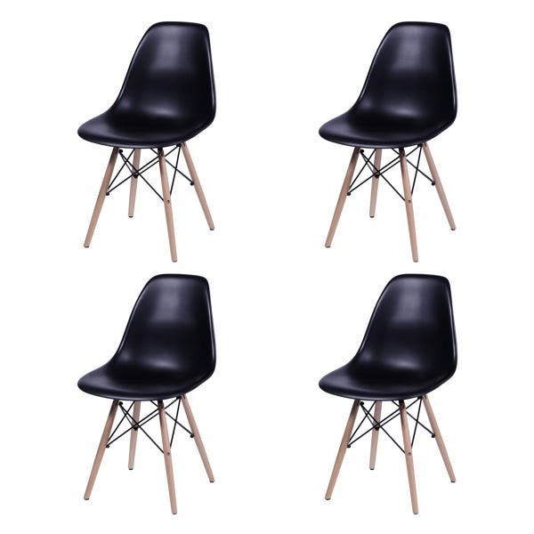 Conjunto de Mesa 4 Cadeiras Pretas Eames Eiffel 110cm Base Madeira Tampo Preto - 4