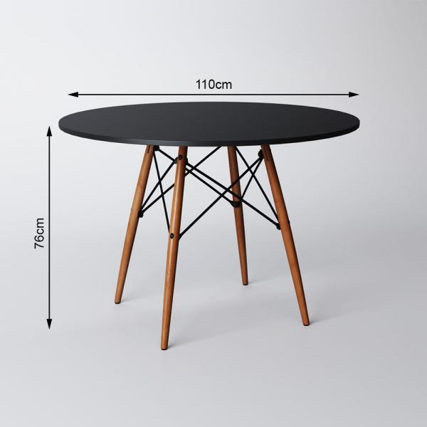 Conjunto de Mesa 4 Cadeiras Pretas Eames Eiffel 110cm Base Madeira Tampo Preto - 5