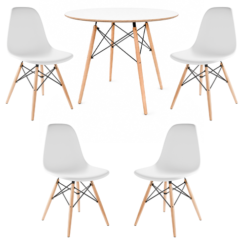 Conjunto Mesa Eiffel 110cm e 4 Cadeiras Polipropileno Eames; Sala de Jantar Branca