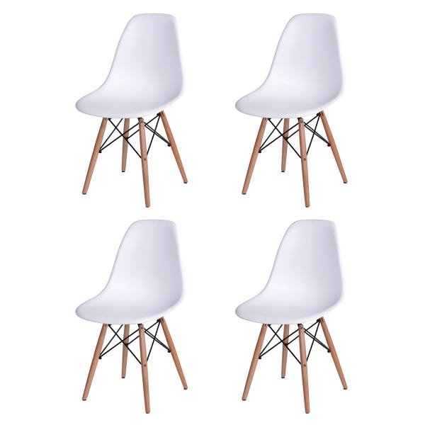 Conjunto de Mesa 4 Cadeiras Brancas Eames Eiffel 110cm Base Madeira Tampo Branco - 4