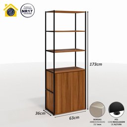 Escritório Industrial Mesa Redonda 110cm e 2 Estantes Altas Cor:nogal com Preto - 4