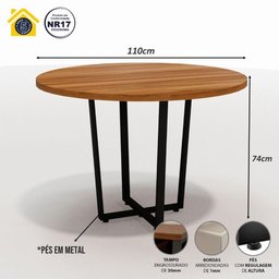 Escritório Industrial Mesa Redonda 110cm e 2 Estantes Altas Cor:nogal com Preto - 3