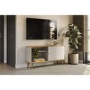 Ver imagem 1 de Rack Bancada P/ Tv até 50 Pol Rubi 1 Pta 1 Prat C/ Pés 120x64cm Nature/off White - Linea Brasil