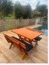 Ver imagem 1 de Mesa para Área Externa com 2 Bancos com Encosto Estofado Preto 120x80cm Kit Churrasco Mel
