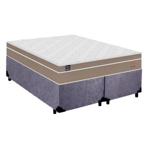 Cama Box Casal Bipartido Suede + Colchão Lis Molas Ensacadas Plumatex 138x188x64cm Cor:cinza