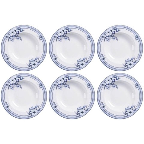 Jogo 6 Pratos Fundos 23cm Porcelana Tramontina Azzura 330ml Servir Sopas Caldos Mesa Posta