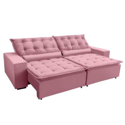 Sofá Elegance Retratil e Reclinavel 2,32 Mts Veludo Rosa