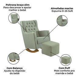 Poltrona Amamentação Verde Boucle Balanço Quarto Bebê Nina - 3
