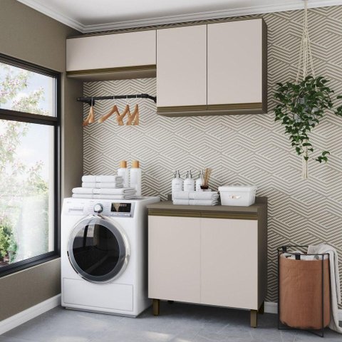Lavanderia Modulada Connect 5 Portas 3 Prateleiras MDF 160cm Cinza