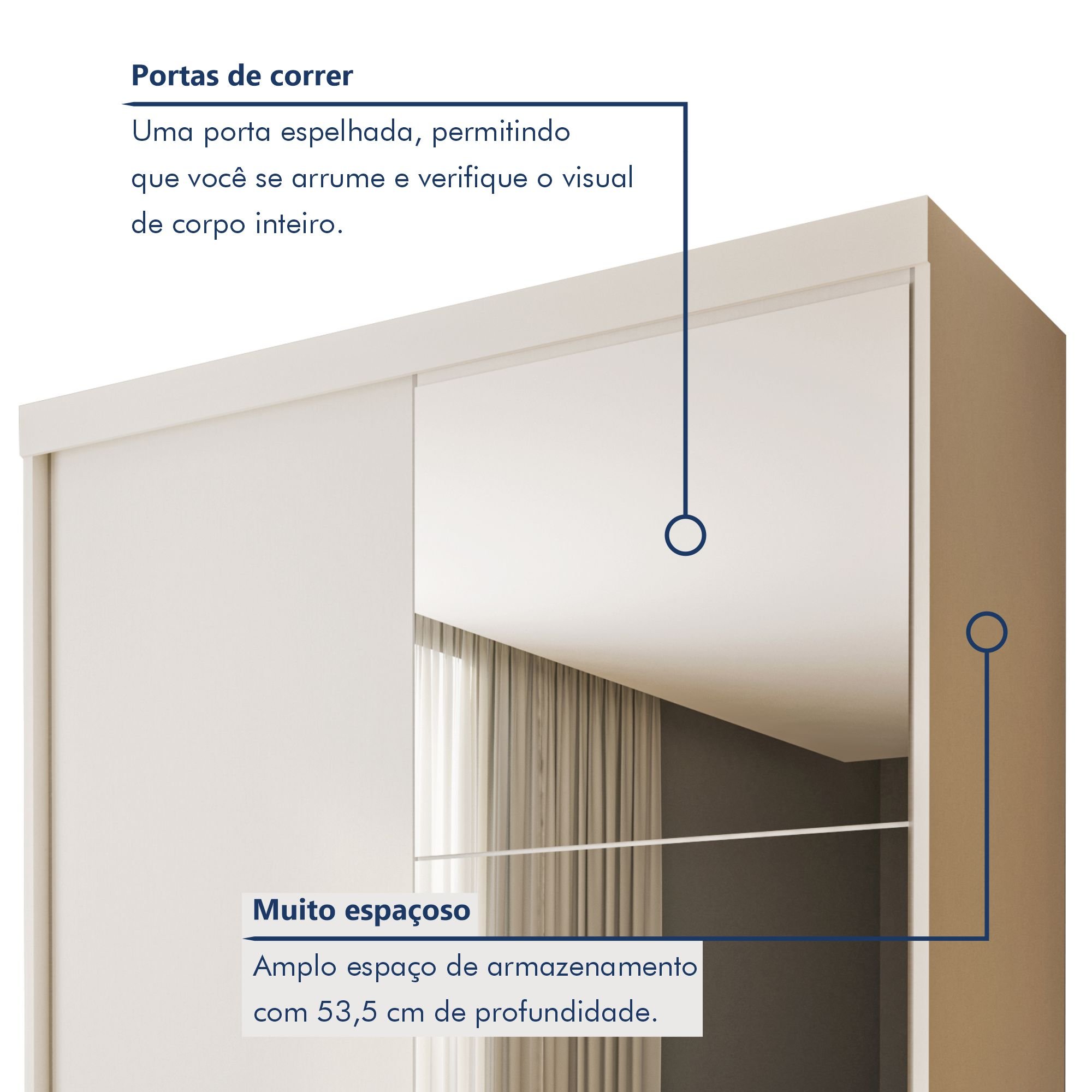 Guarda Roupa Solteiro Premium Cléo 138cm com Espelho 2 Portas 2 Gavetas Espresso Móveis     - 3