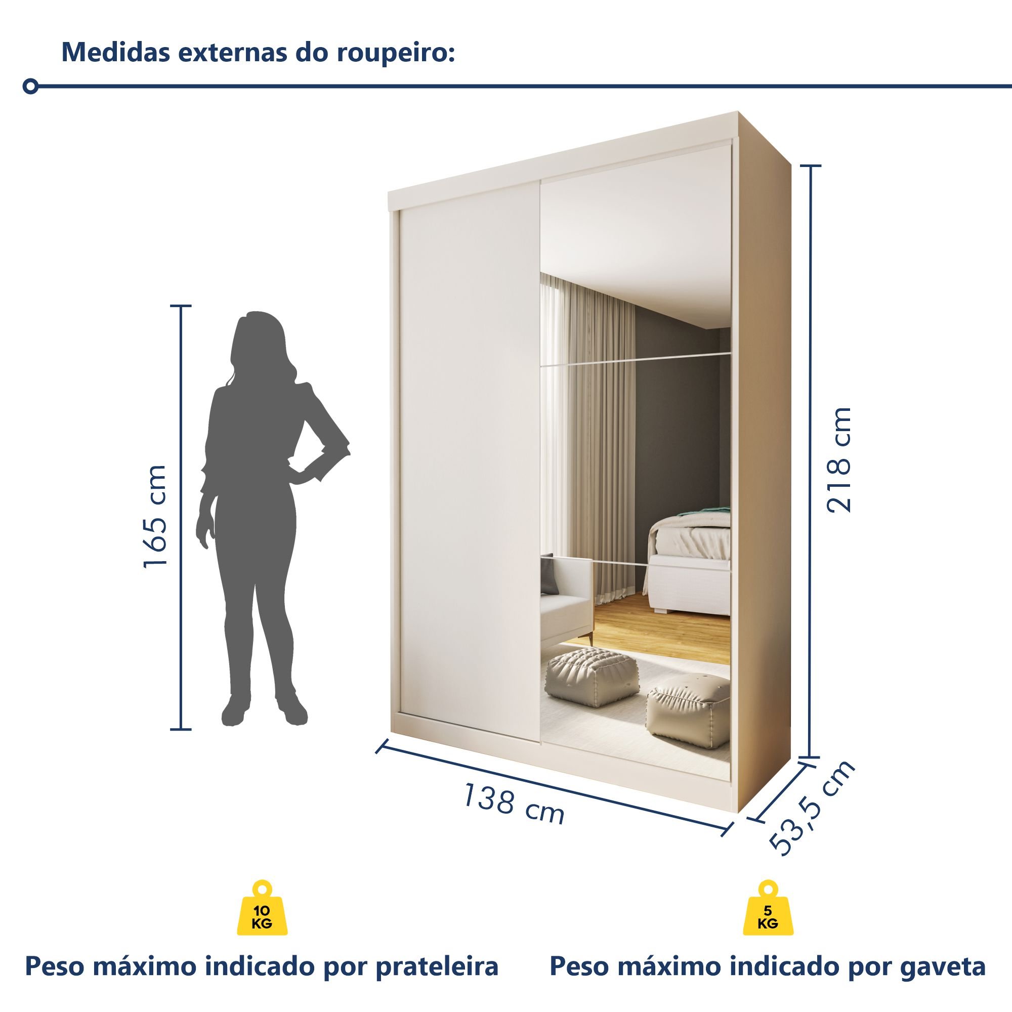 Guarda Roupa Solteiro Premium Cléo 138cm com Espelho 2 Portas 2 Gavetas Espresso Móveis     - 9