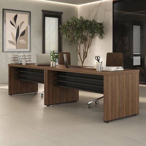 Conjunto para Escritório com 2 Mesas Tamburato 160 para 2 Pessoas Marrom/Nogal/Preto Artany