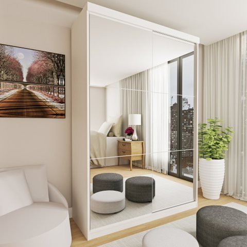 Guarda Roupa Solteiro Premium Lila 138cm com Espelho 2 Portas 2 Gavetas Yescasa