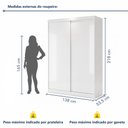 Ver imagem 4 de Guarda Roupa Solteiro Premium Kiara 138cm 2 Portas 2 Gavetas Yescasa Branco