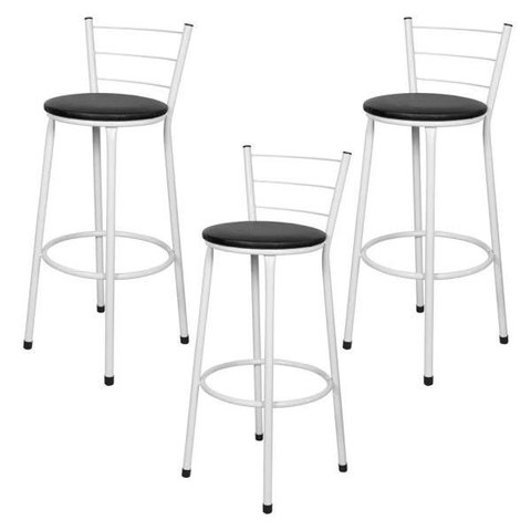 Kit 3 Banquetas Epoxi Branco Assento Preto