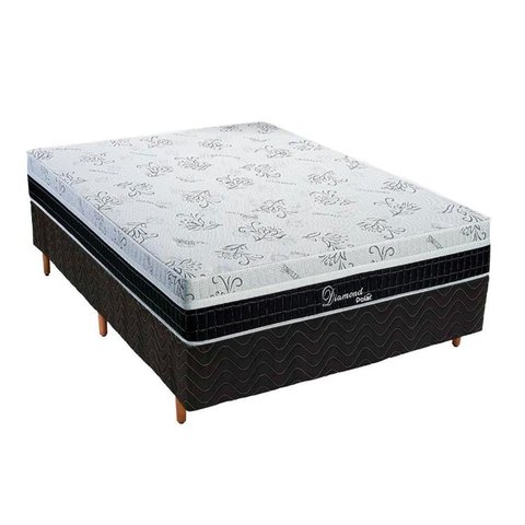 Cama Box Casal: Colchão Molas Polar Superlastic Diamond + Base CRC Rústico Black(138x188)