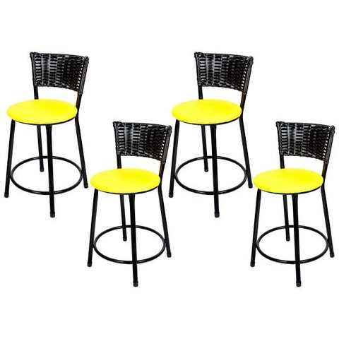 Banquetas Baixa Para Cozinha Hawai Preto 4Un Assento Amarelo