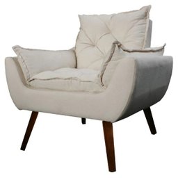 Poltrona com Puff Decorativo Opala Linho Bege - Kasa Sofá - 3