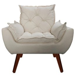 Poltrona com Puff Decorativo Opala Linho Bege - Kasa Sofá - 2