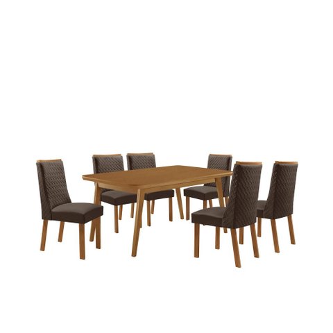 Mesa de Jantar Copper 180cm Tampo MDF Laminado Canto Copo com 6 Cadeiras Carolina