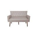 Ver imagem 2 de Namoradeira Decorativa Aurora Suede Bege Pés Madeira Mz Decor