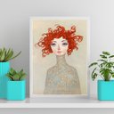 Ver imagem 1 de Quadro Decorativo Mulher Ruiva 33x24cm - com vidro:Madeira preta