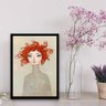Quadro Decorativo Mulher Ruiva 33x24cm - com vidro:Madeira preta - 2