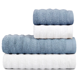 Kit 2 Toalhas de Banho + 2 Toalhas de Rosto Aura Atlântica 75x1,50 Cor:azul + Branco Off White