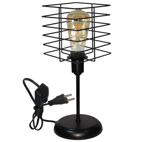 Luminária de Mesa Abajur Clássico Aramado Boxy Preto P/led