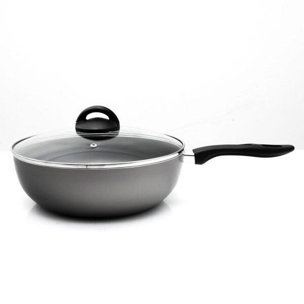 Cook N Home Wok antiadherente anodizado duro con tapa de 12 pulgadas