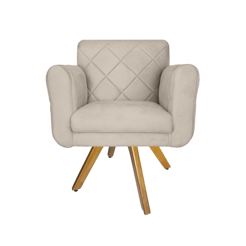 Poltrona Decorativa Com Base Giratória De Madeira Recepção Isabella Suede Bege - LM DECOR