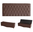 Ver imagem 1 de Kit Estrela Cabeceira de Cama Painel e Calçadeira Baú Botão Cristal Queen 160 Cm Suede Rosê Eli Móve