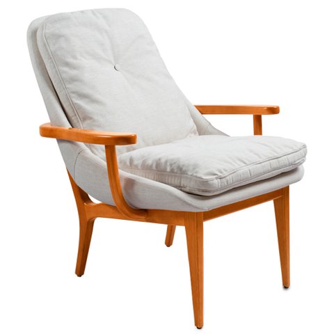 Poltrona Sala de Estar Leo 74cm Madeira Maciça | Linho Off White - Sallar Home