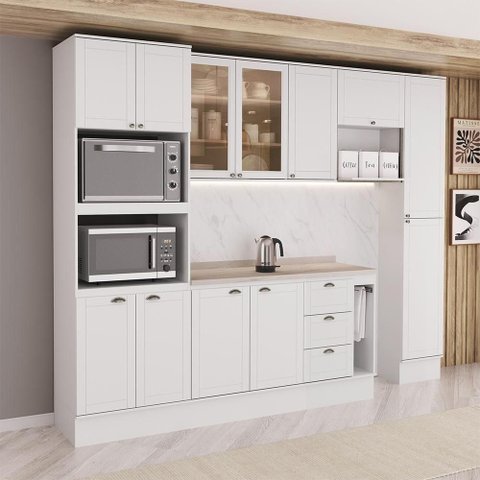 Cozinha Completa com Balcão Milla Jade 12 Portas 3 Gavetas MDF Branco Móveis Carraro