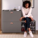 Ver imagem 2 de Sapateira Hall Entrada 2 Gaveta Basculante Puxador Concha Banco Prateleira Porta Sapatos Sala Quarto