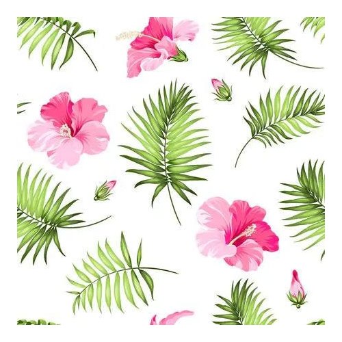 Papel De Parede Floral Com Flores Hibisco Rosa e Folhas Tropicais -  12mx50cm | MadeiraMadeira