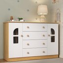 Ver imagem 1 de Cômoda Infantil 125cm 2 Portas com Vidro e 4 Gavetas Amora Multimóveis Mp4511 Madeirado/branco